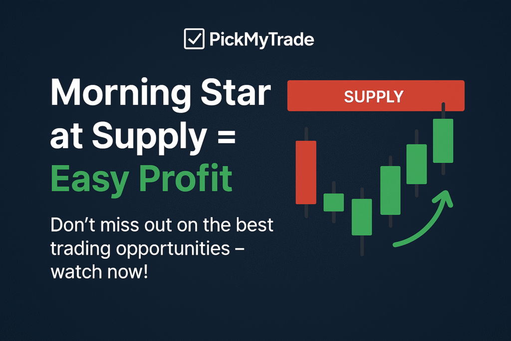 Morning Star candlestick pattern forming at a key support zone on a ProjectX futures chart, highlighting an automated futures trading strategy using TradingView alerts and PickMyTrade with Rithmic or TopstepX for precision execution.