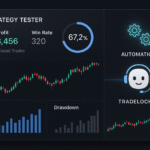 TradingView Strategy Tester interface showing profit and win rate analysis with automated trades executing via Tradelocker automation in real-time.