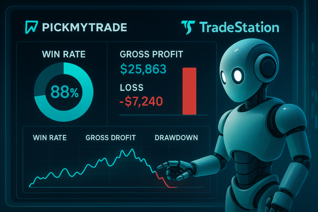 PickMyTrade dashboard automating stock prop firm strategies with TradingView and broker integrations.