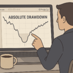 Trader examining absolute drawdown dip on a trading chart using a laptop for FunderPro Automation