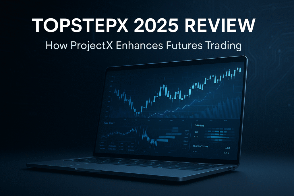 TopstepX 2025 Review – ProjectX-powered trading dashboard interface on laptop screen